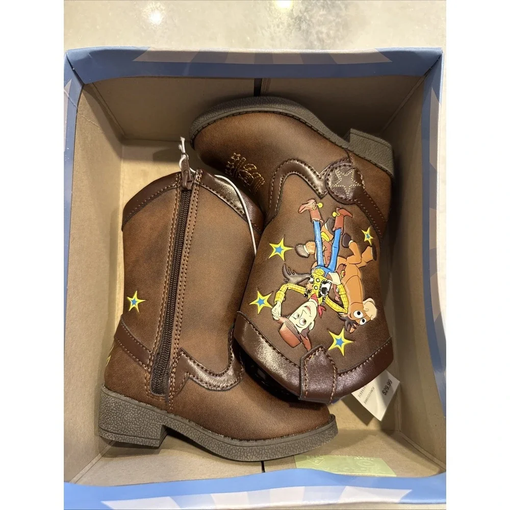 Disney Pixar Toy Story Western Boots Kids Size 5 Brown Woody Bullseye Zip Up